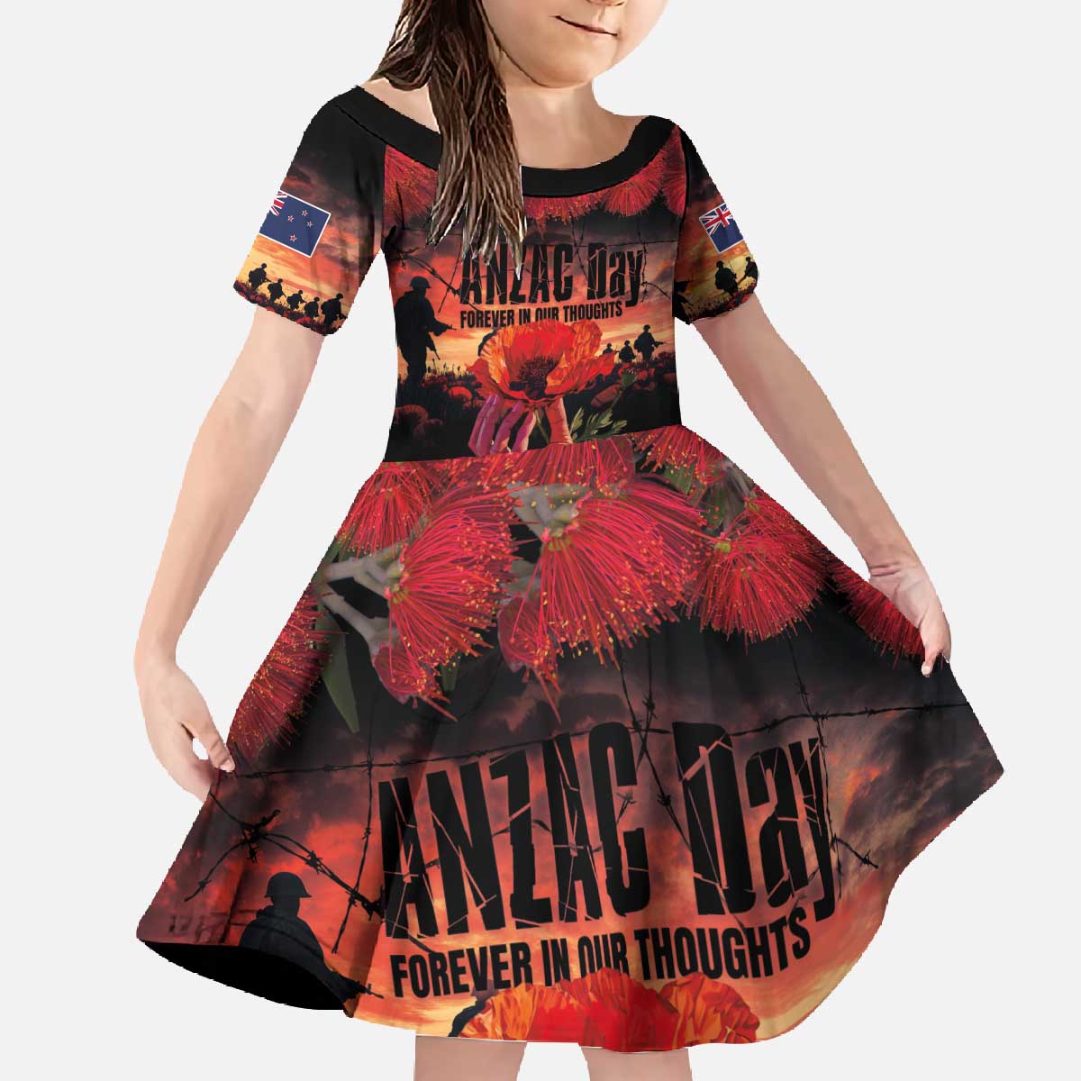 New Zealand ANZAC Day Family Matching Off The Shoulder Long Sleeve Dress and Hawaiian Shirt Forever in My Thoughts