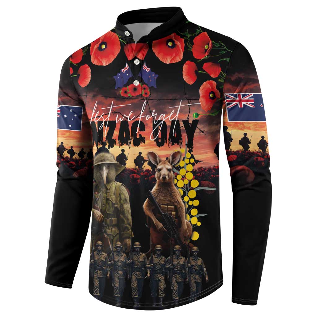 Australia and New Zealand ANZAC Day Button Sweatshirt Kangaroo and Kiwi Bird Soldier - Forever in My Thoughts