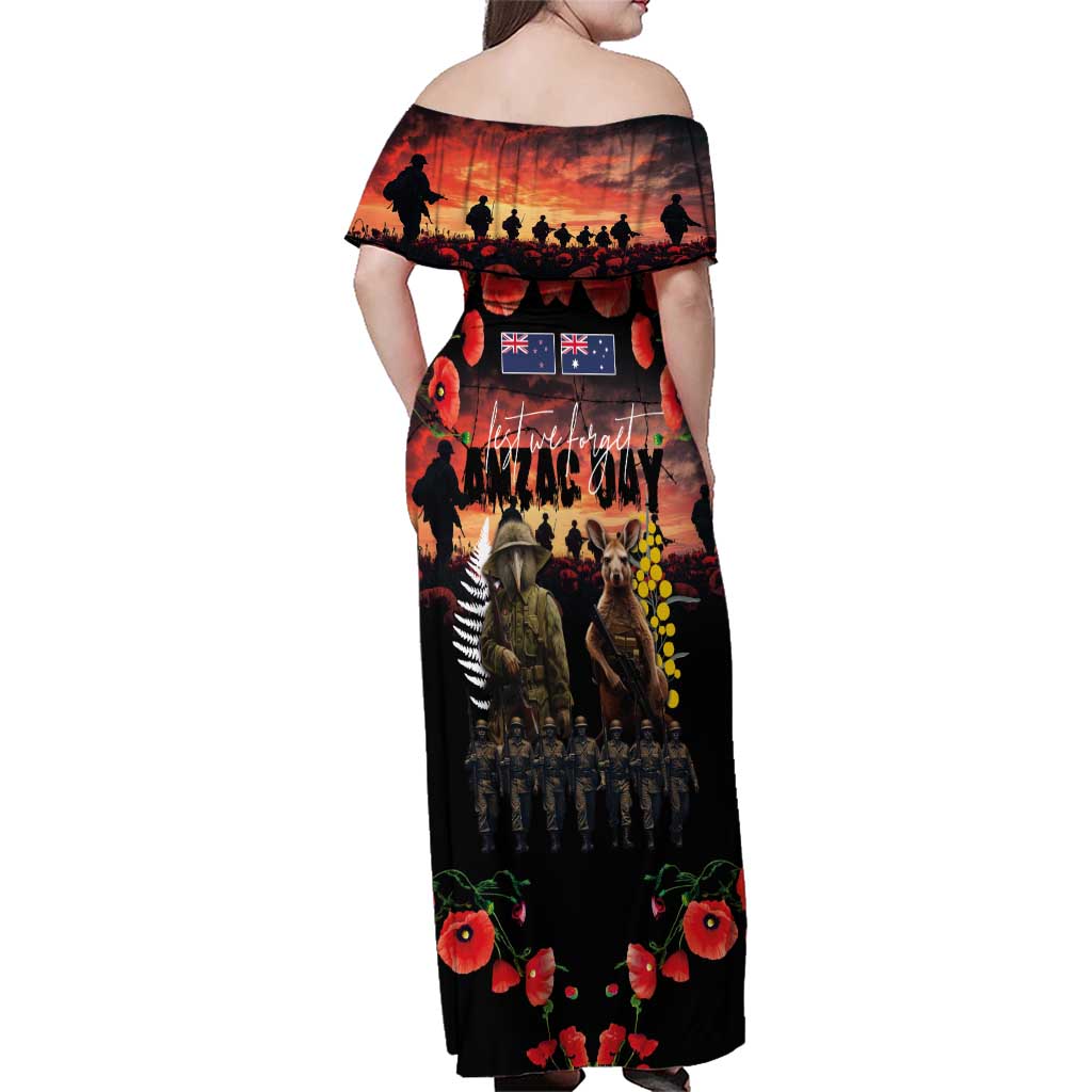 Australia and New Zealand ANZAC Day Family Matching Off Shoulder Maxi Dress and Hawaiian Shirt Kangaroo and Kiwi Bird Soldier - Forever in My Thoughts