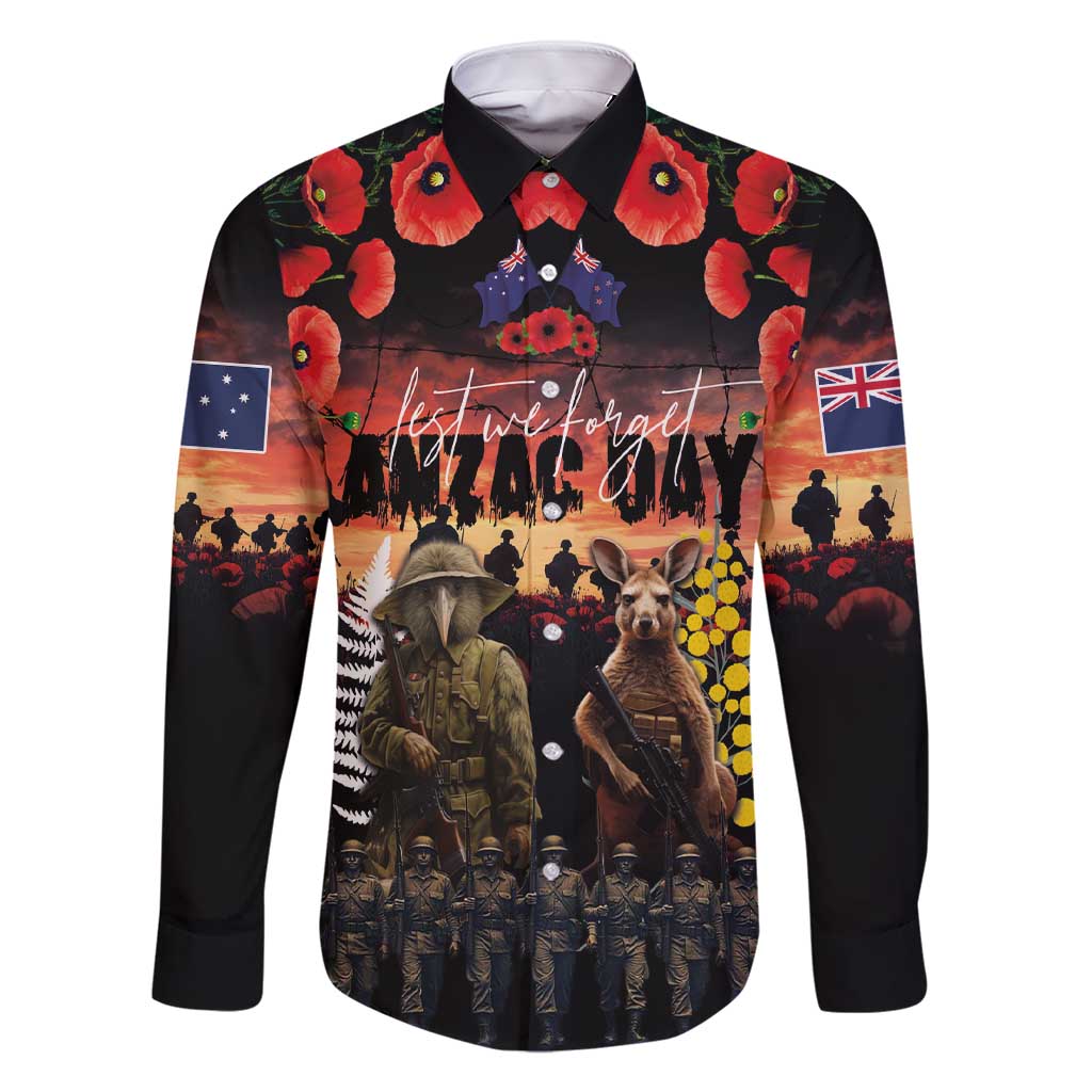 Australia and New Zealand ANZAC Day Family Matching Short Sleeve Bodycon Dress and Hawaiian Shirt Kangaroo and Kiwi Bird Soldier - Forever in My Thoughts