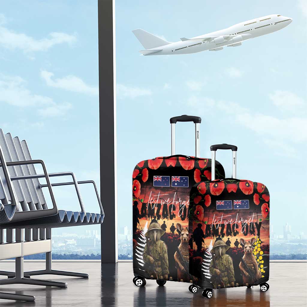 Australia and New Zealand ANZAC Day Luggage Cover Kangaroo and Kiwi Bird Soldier - Forever in My Thoughts