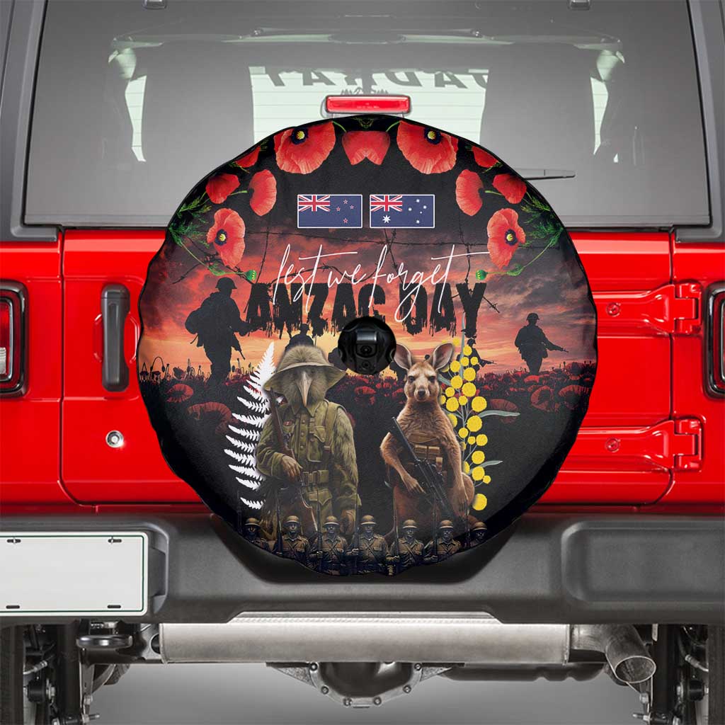 Australia and New Zealand ANZAC Day Spare Tire Cover Kangaroo and Kiwi Bird Soldier - Forever in My Thoughts
