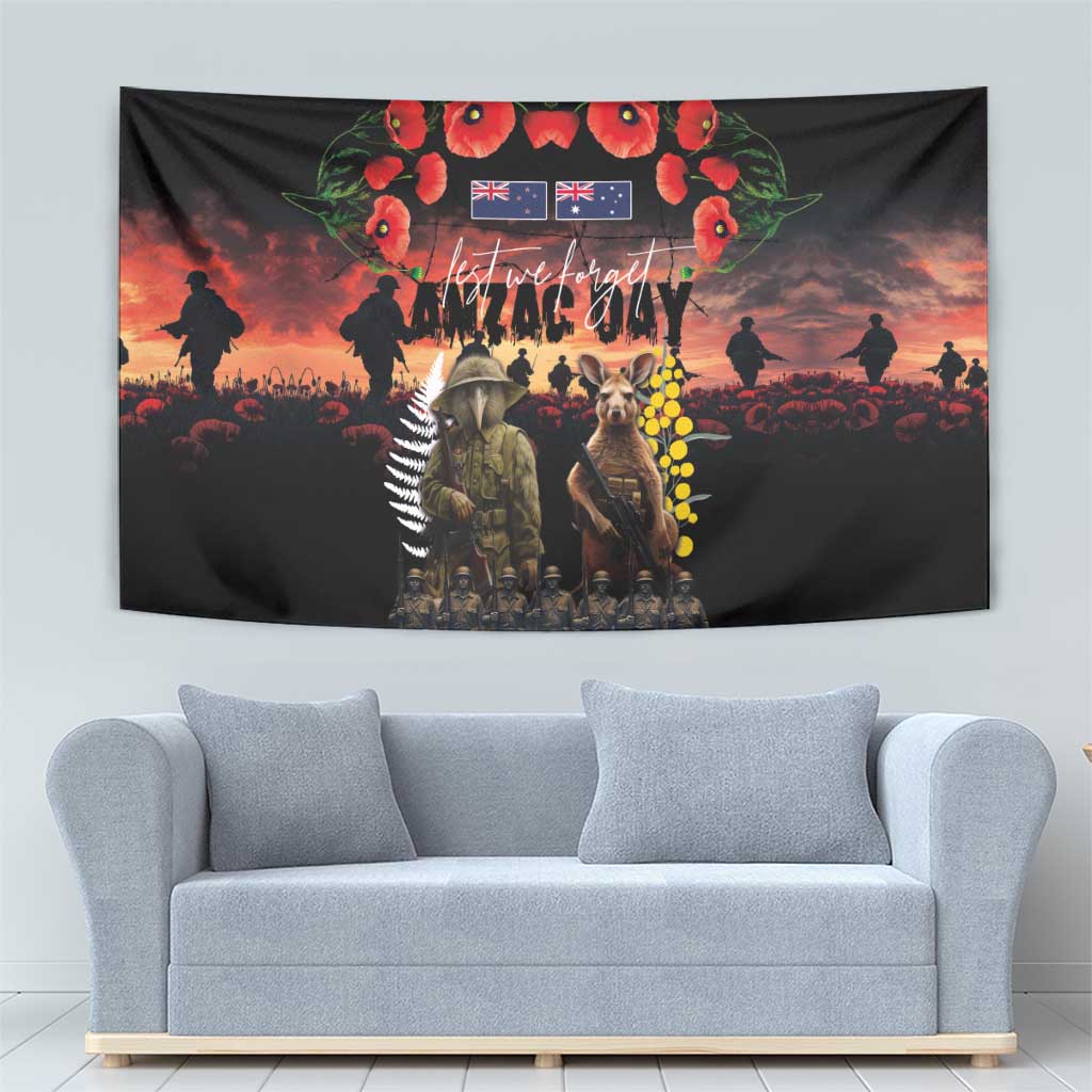 Australia and New Zealand ANZAC Day Tapestry Kangaroo and Kiwi Bird Soldier - Forever in My Thoughts