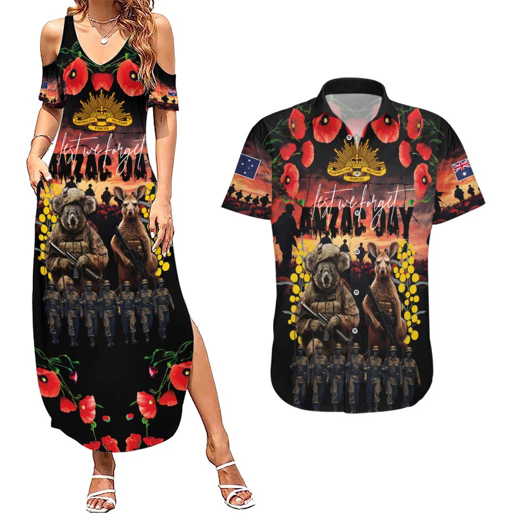 Australia ANZAC Day Couples Matching Summer Maxi Dress and Hawaiian Shirt Kangaroo and Koala Soldier - Forever in My Thoughts