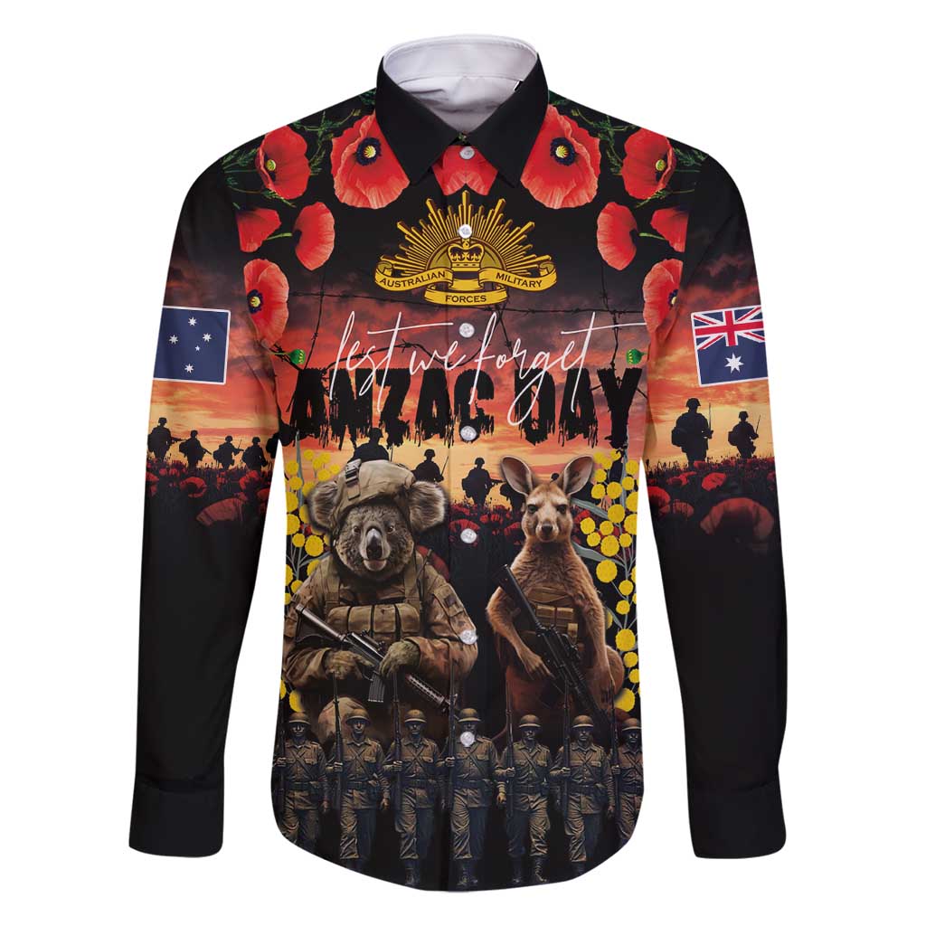 Australia ANZAC Day Family Matching Long Sleeve Bodycon Dress and Hawaiian Shirt Kangaroo and Koala Soldier - Forever in My Thoughts
