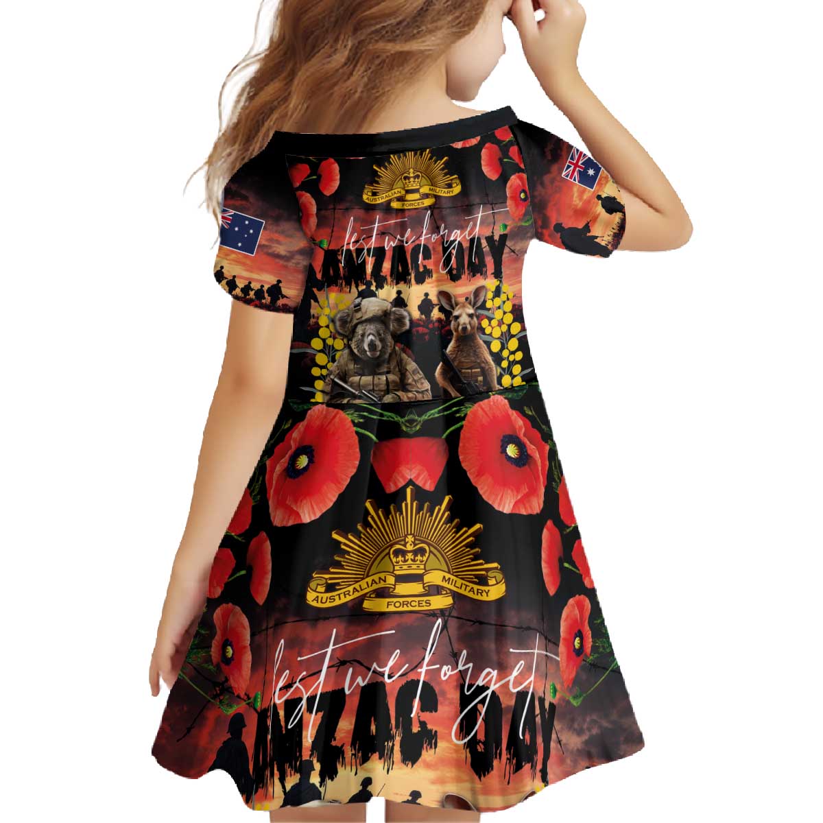 Australia ANZAC Day Family Matching Off The Shoulder Long Sleeve Dress and Hawaiian Shirt Kangaroo and Koala Soldier - Forever in My Thoughts