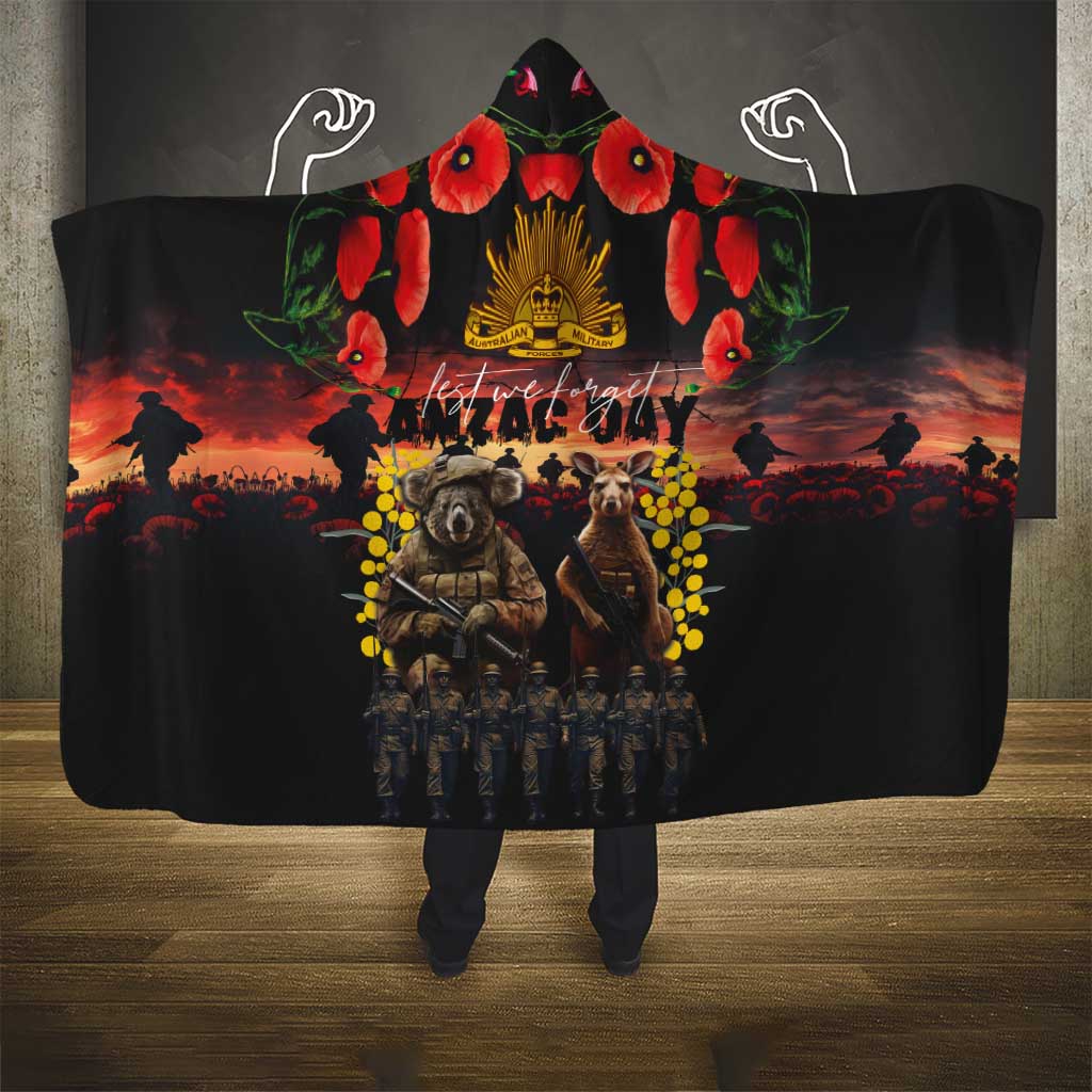 Australia ANZAC Day Hooded Blanket Kangaroo and Koala Soldier - Forever in My Thoughts LT03 - Polynesian Pride
