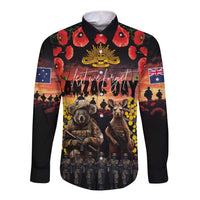 Australia ANZAC Day Long Sleeve Button Shirt Kangaroo and Koala Soldier - Forever in My Thoughts LT03 Unisex Black - Polynesian Pride