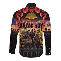 Australia ANZAC Day Long Sleeve Button Shirt Kangaroo and Koala Soldier - Forever in My Thoughts LT03 - Polynesian Pride
