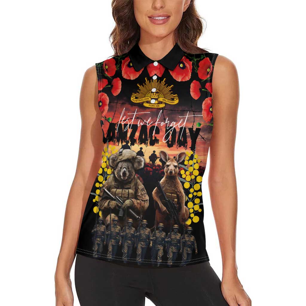 Australia ANZAC Day Women Sleeveless Polo Shirt Kangaroo and Koala Soldier - Forever in My Thoughts