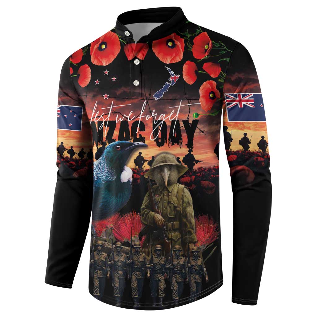 New Zealand ANZAC Day Button Sweatshirt Tui Bird and Kiwi Bird Soldier - Forever in My Thoughts