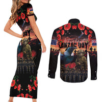 New Zealand ANZAC Day Couples Matching Short Sleeve Bodycon Dress and Long Sleeve Button Shirt Tui Bird and Kiwi Bird Soldier - Forever in My Thoughts
