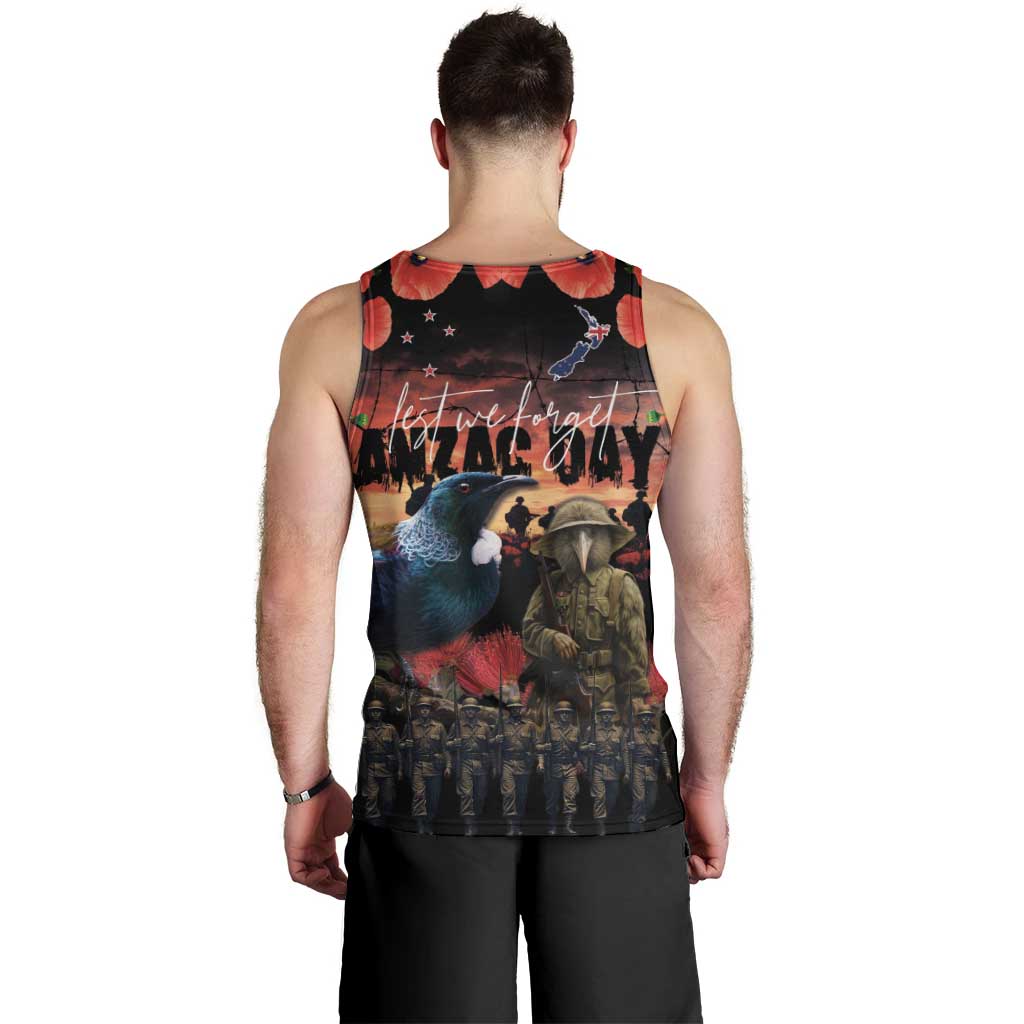New Zealand ANZAC Day Men Tank Top Tui Bird and Kiwi Bird Soldier - Forever in My Thoughts