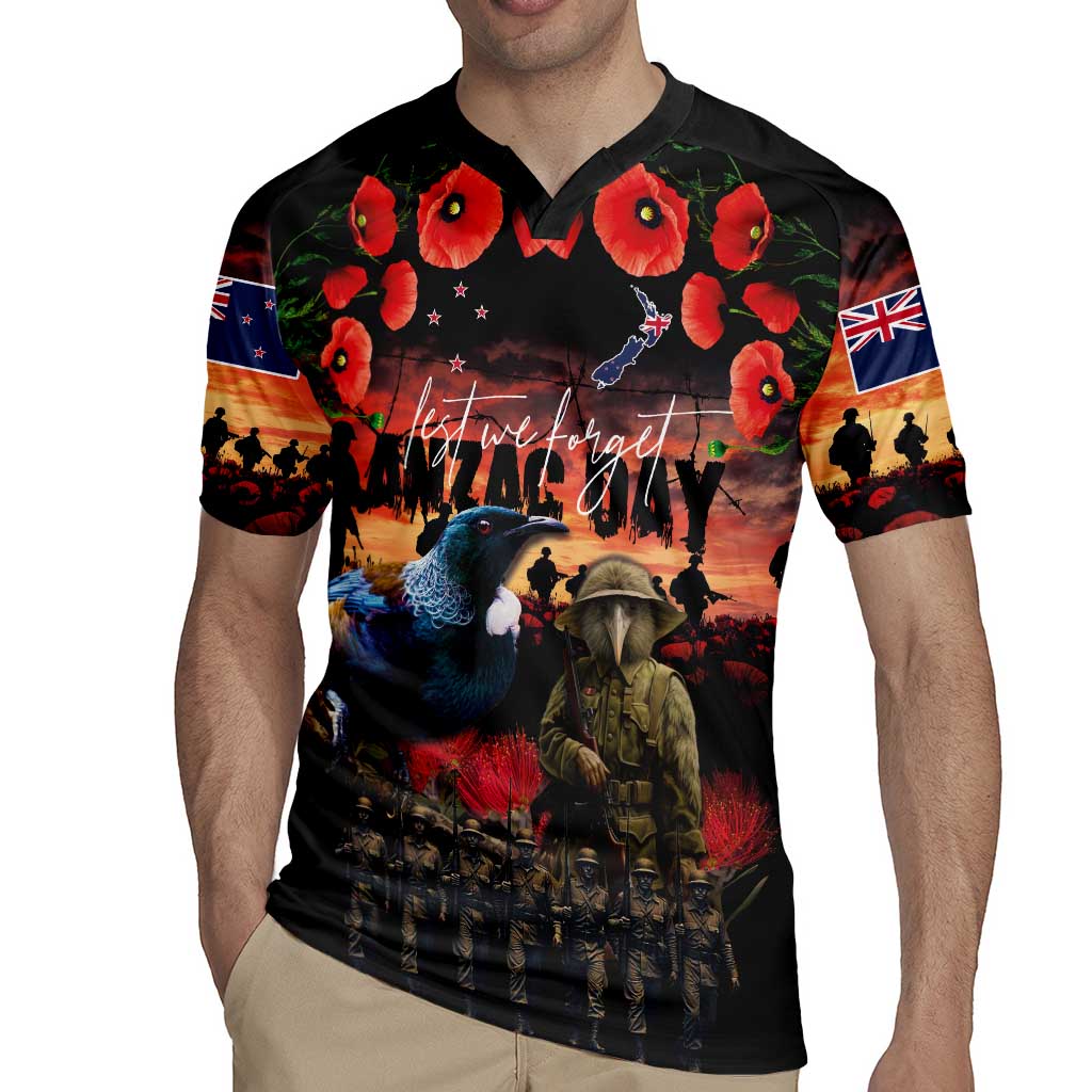 New Zealand ANZAC Day Rugby Jersey Tui Bird and Kiwi Bird Soldier - Forever in My Thoughts
