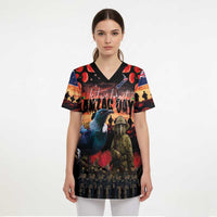 New Zealand ANZAC Day Scrub Top Tui Bird and Kiwi Bird Soldier - Forever in My Thoughts - Polynesian Pride