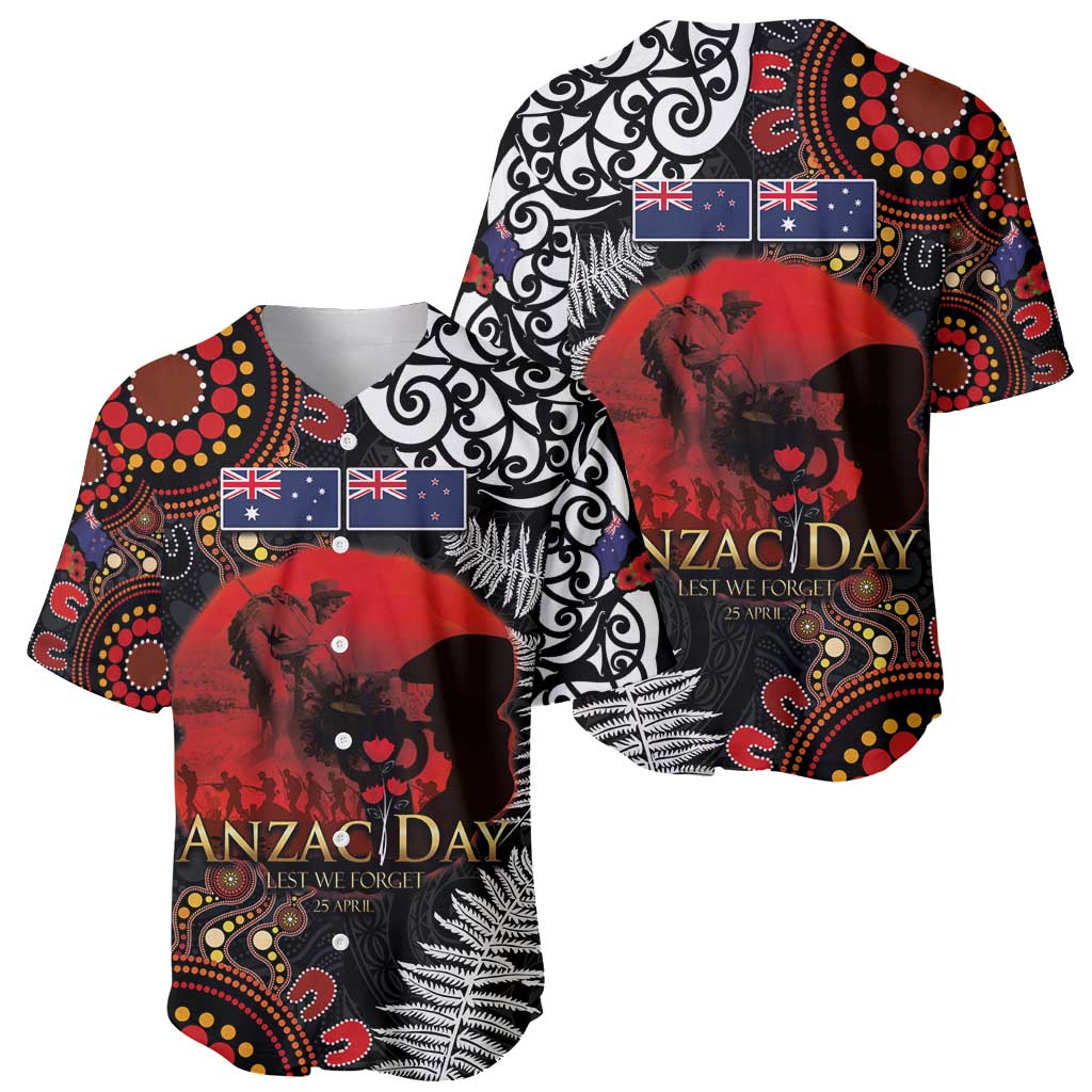 Australia and New Zealand ANZAC Day Baseball Jersey Aboriginal and Maori Art Pattern - Gallipoli Lest We Forget LT03 - Polynesian Pride
