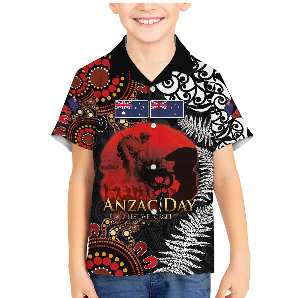 Australia and New Zealand ANZAC Day Family Matching Mermaid Dress and Hawaiian Shirt Aboriginal and Maori Art Pattern - Gallipoli Lest We Forget