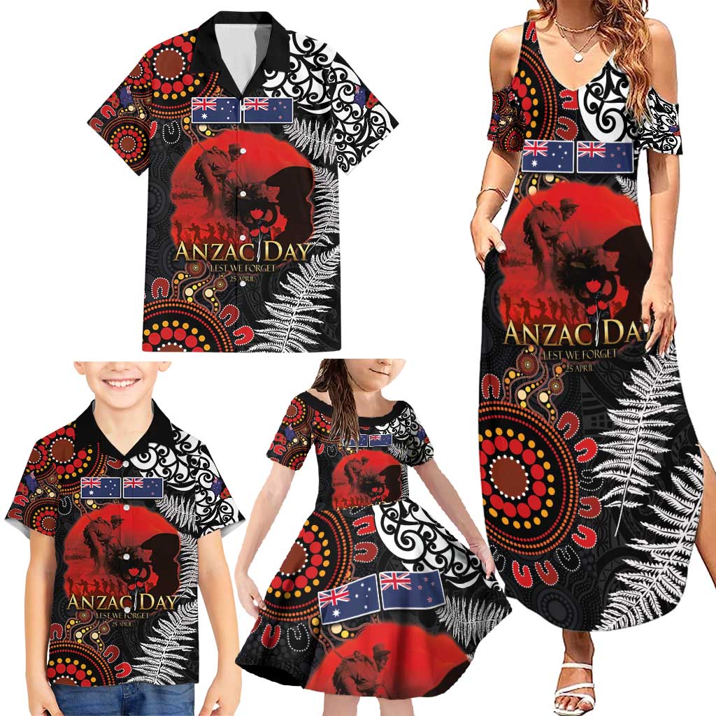 Australia and New Zealand ANZAC Day Family Matching Summer Maxi Dress and Hawaiian Shirt Aboriginal and Maori Art Pattern - Gallipoli Lest We Forget LT03 - Polynesian Pride