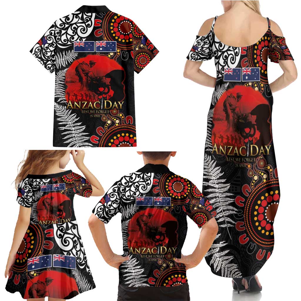 Australia and New Zealand ANZAC Day Family Matching Summer Maxi Dress and Hawaiian Shirt Aboriginal and Maori Art Pattern - Gallipoli Lest We Forget LT03 - Polynesian Pride