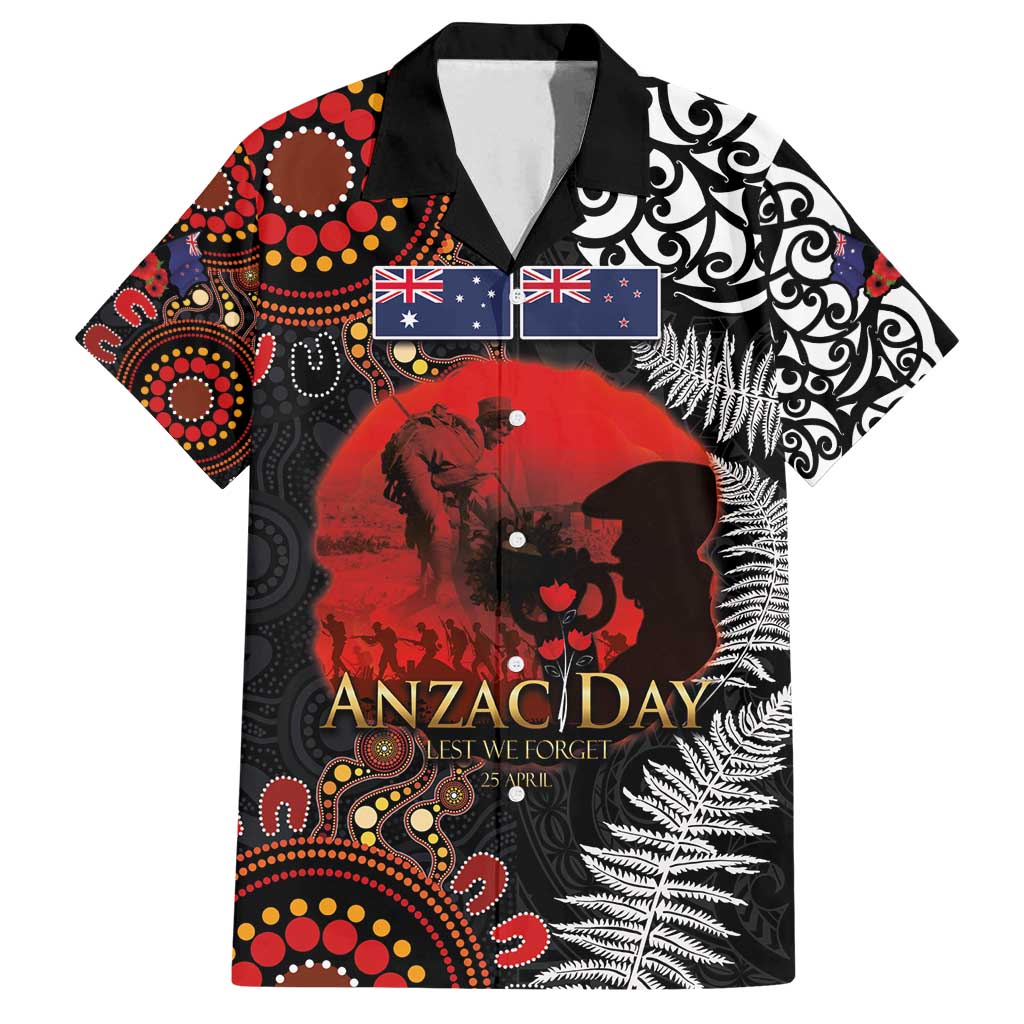 Australia and New Zealand ANZAC Day Family Matching Summer Maxi Dress and Hawaiian Shirt Aboriginal and Maori Art Pattern - Gallipoli Lest We Forget LT03 Dad's Shirt - Short Sleeve Black - Polynesian Pride