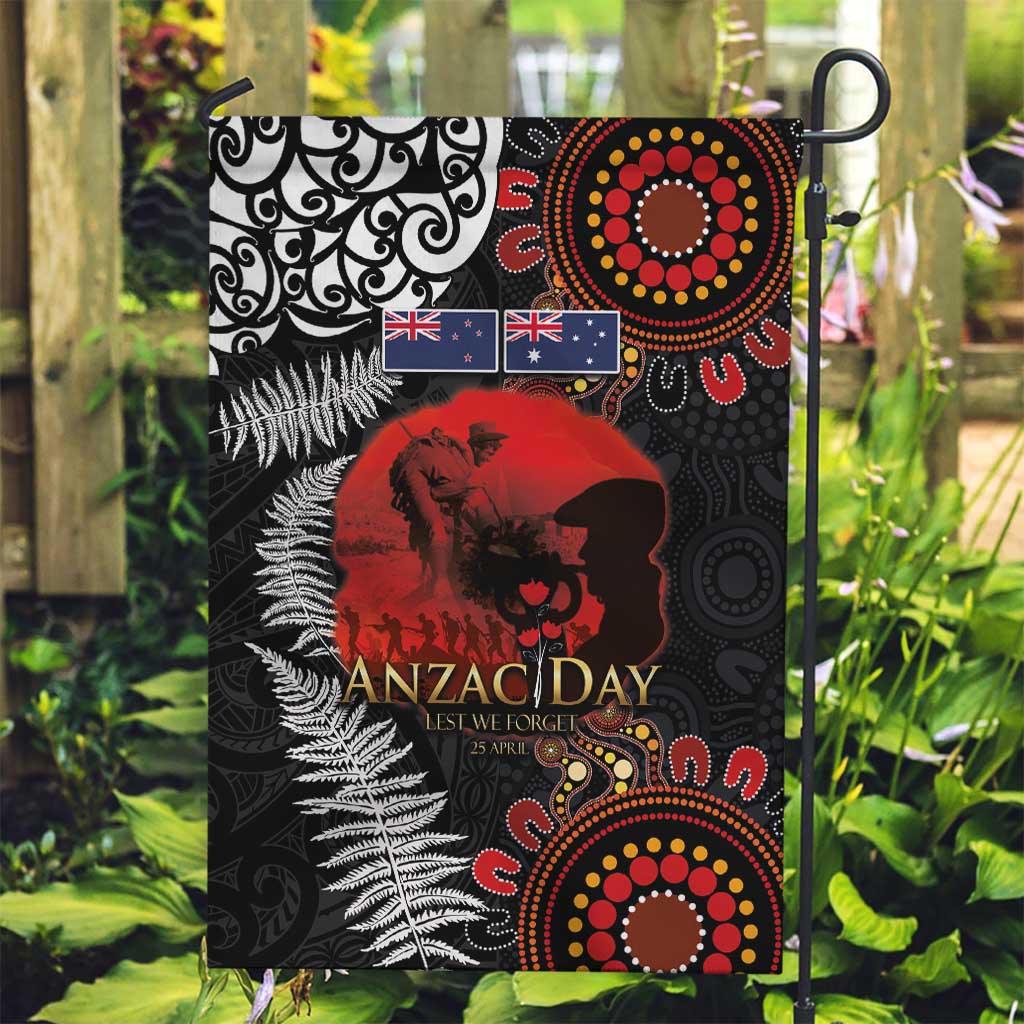 Australia and New Zealand ANZAC Day Garden Flag Aboriginal and Maori Art Pattern - Gallipoli Lest We Forget