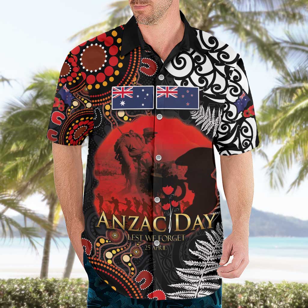 Australia and New Zealand ANZAC Day Hawaiian Shirt Aboriginal and Maori Art Pattern - Gallipoli Lest We Forget
