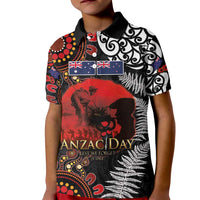 Australia and New Zealand ANZAC Day Kid Polo Shirt Aboriginal and Maori Art Pattern - Gallipoli Lest We Forget