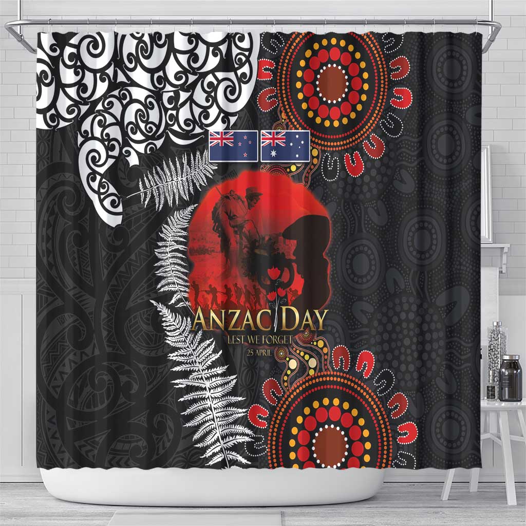 Australia and New Zealand ANZAC Day Shower Curtain Aboriginal and Maori Art Pattern - Gallipoli Lest We Forget