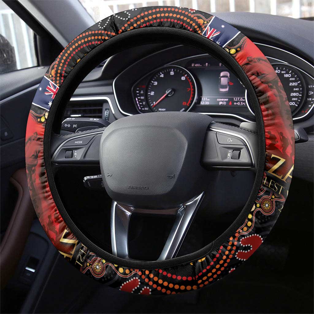 Australia and New Zealand ANZAC Day Steering Wheel Cover Aboriginal and Maori Art Pattern - Gallipoli Lest We Forget