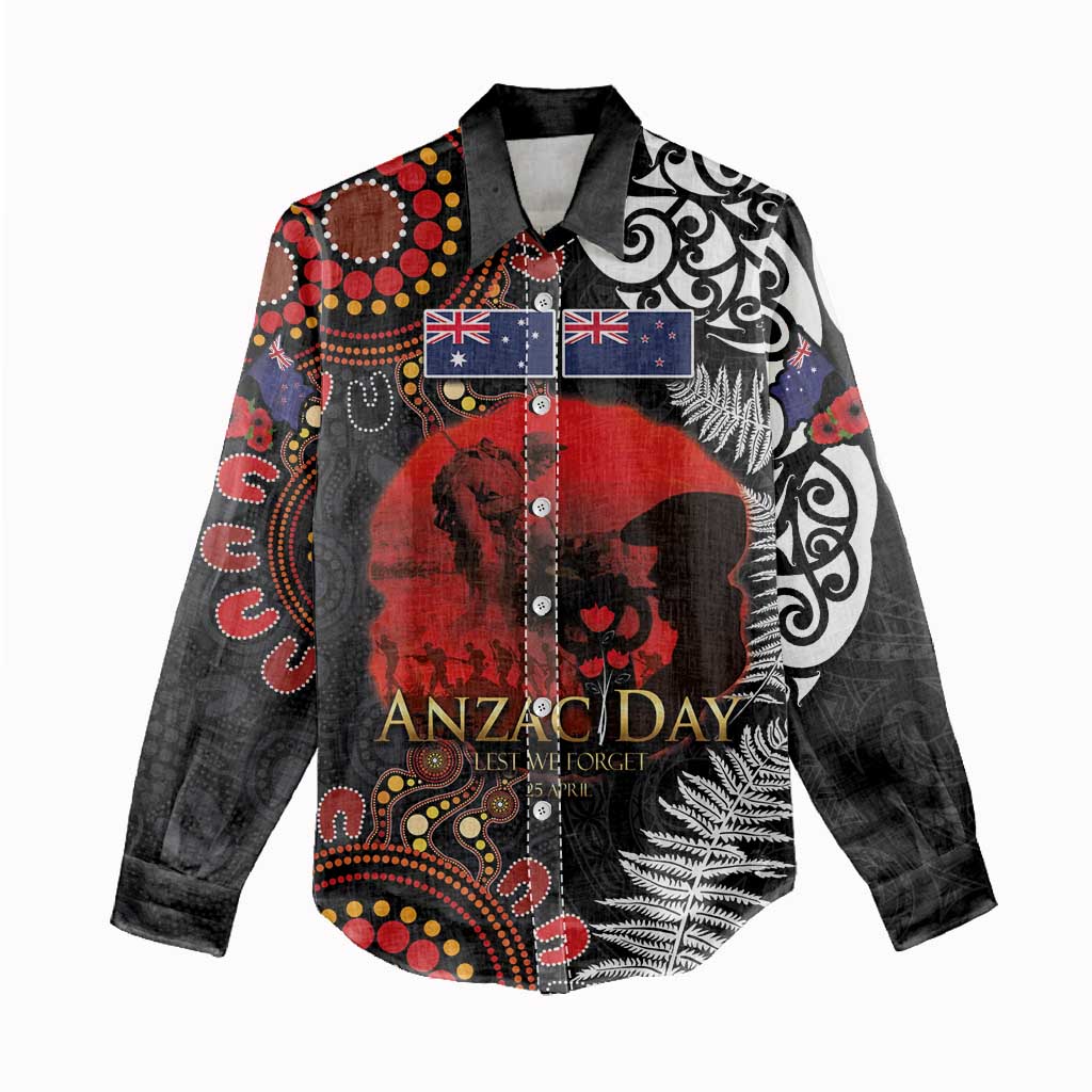 Australia and New Zealand ANZAC Day Women Casual Shirt Aboriginal and Maori Art Pattern - Gallipoli Lest We Forget