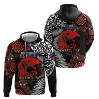 Australia and New Zealand ANZAC Day Zip Hoodie Aboriginal and Maori Art Pattern - Gallipoli Lest We Forget