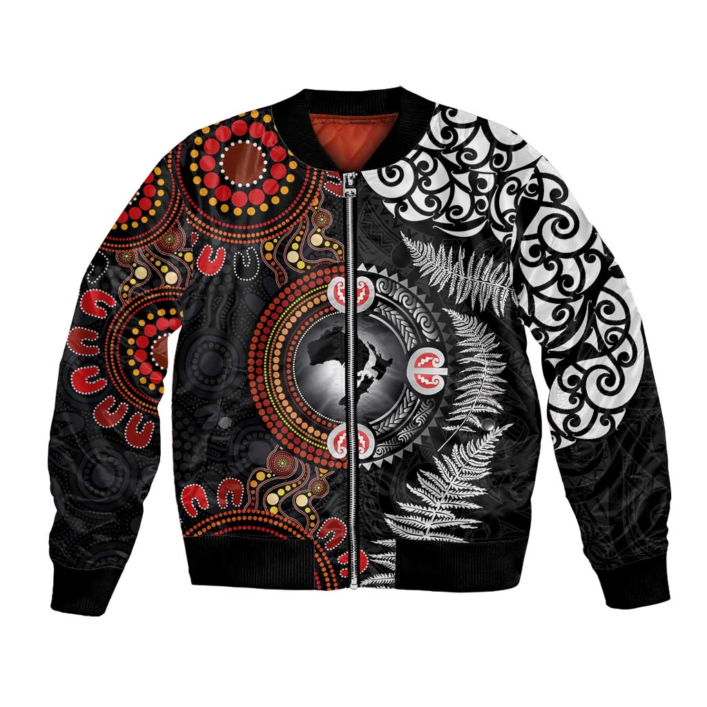 Australia and New Zealand Together Bomber Jacket Aboriginal and Maori Art Tattoo
