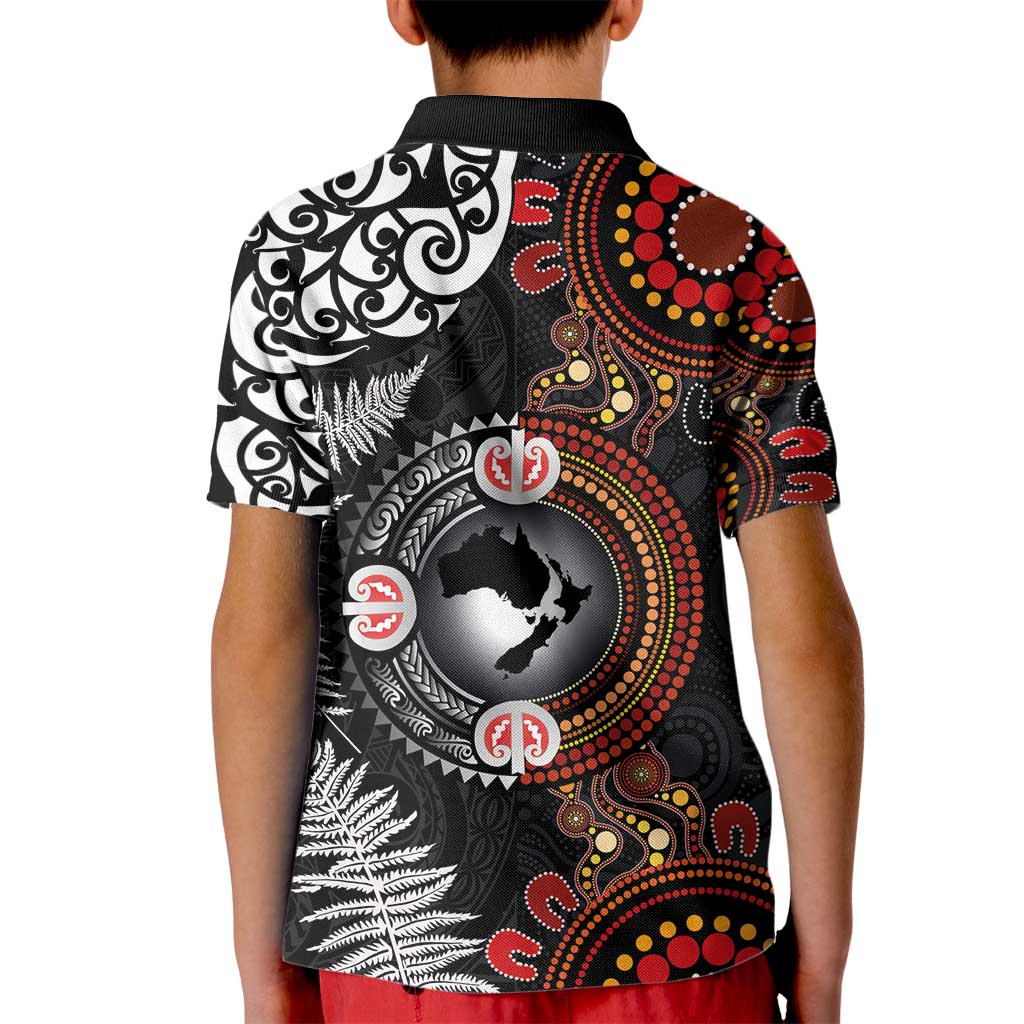 Australia and New Zealand Together Kid Polo Shirt Aboriginal and Maori Art Tattoo