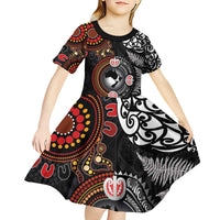 Australia and New Zealand Together Kid Short Sleeve Dress Aboriginal and Maori Art Tattoo