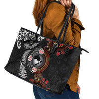 Australia and New Zealand Together Leather Tote Bag Aboriginal and Maori Art Tattoo