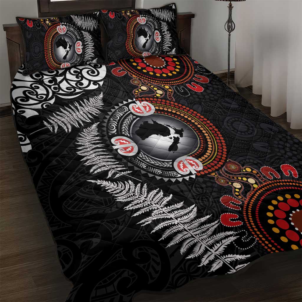 Australia and New Zealand Together Quilt Bed Set Aboriginal and Maori Art Tattoo