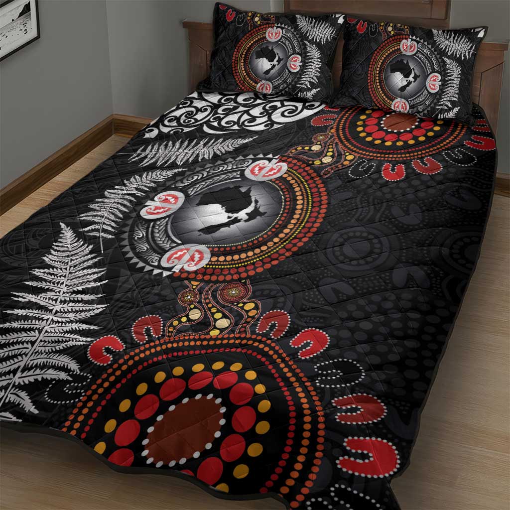 Australia and New Zealand Together Quilt Bed Set Aboriginal and Maori Art Tattoo