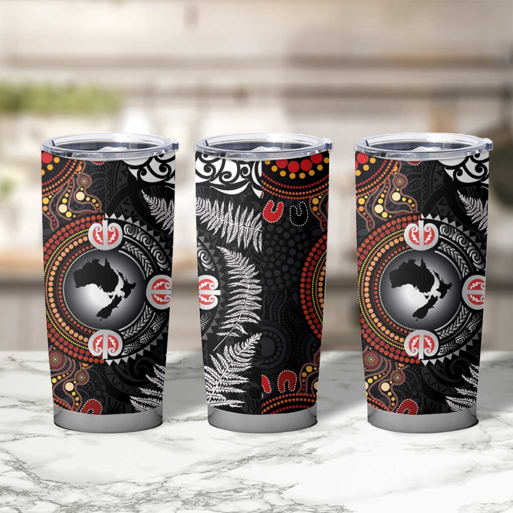 Australia and New Zealand Together Tumbler Cup Aboriginal and Maori Art Tattoo
