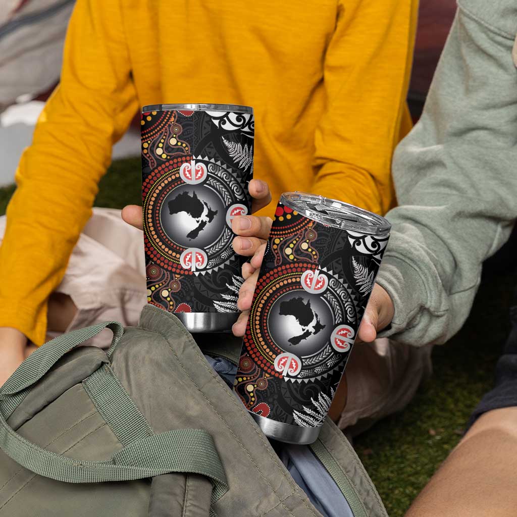 Australia and New Zealand Together Tumbler Cup Aboriginal and Maori Art Tattoo