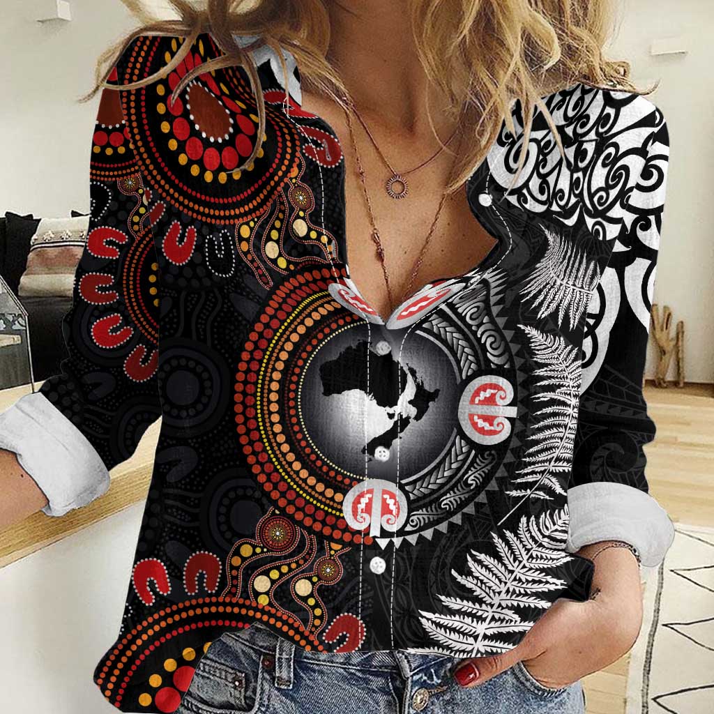 Australia and New Zealand Together Women Casual Shirt Aboriginal and Maori Art Tattoo
