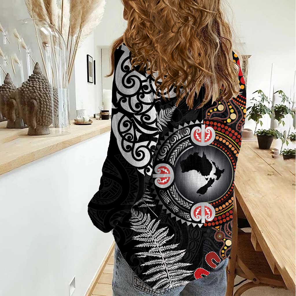 Australia and New Zealand Together Women Casual Shirt Aboriginal and Maori Art Tattoo