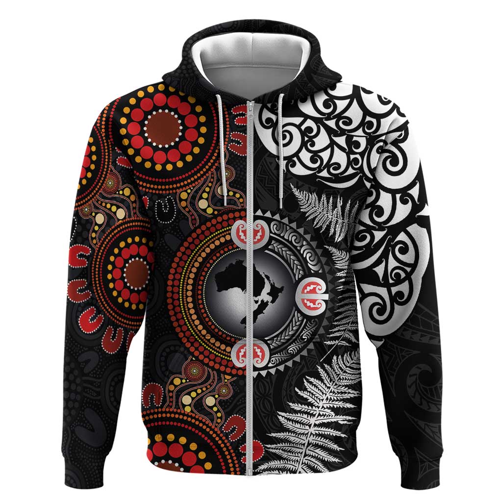 Australia and New Zealand Together Zip Hoodie Aboriginal and Maori Art Tattoo