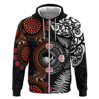 Australia and New Zealand Together Zip Hoodie Aboriginal and Maori Art Tattoo