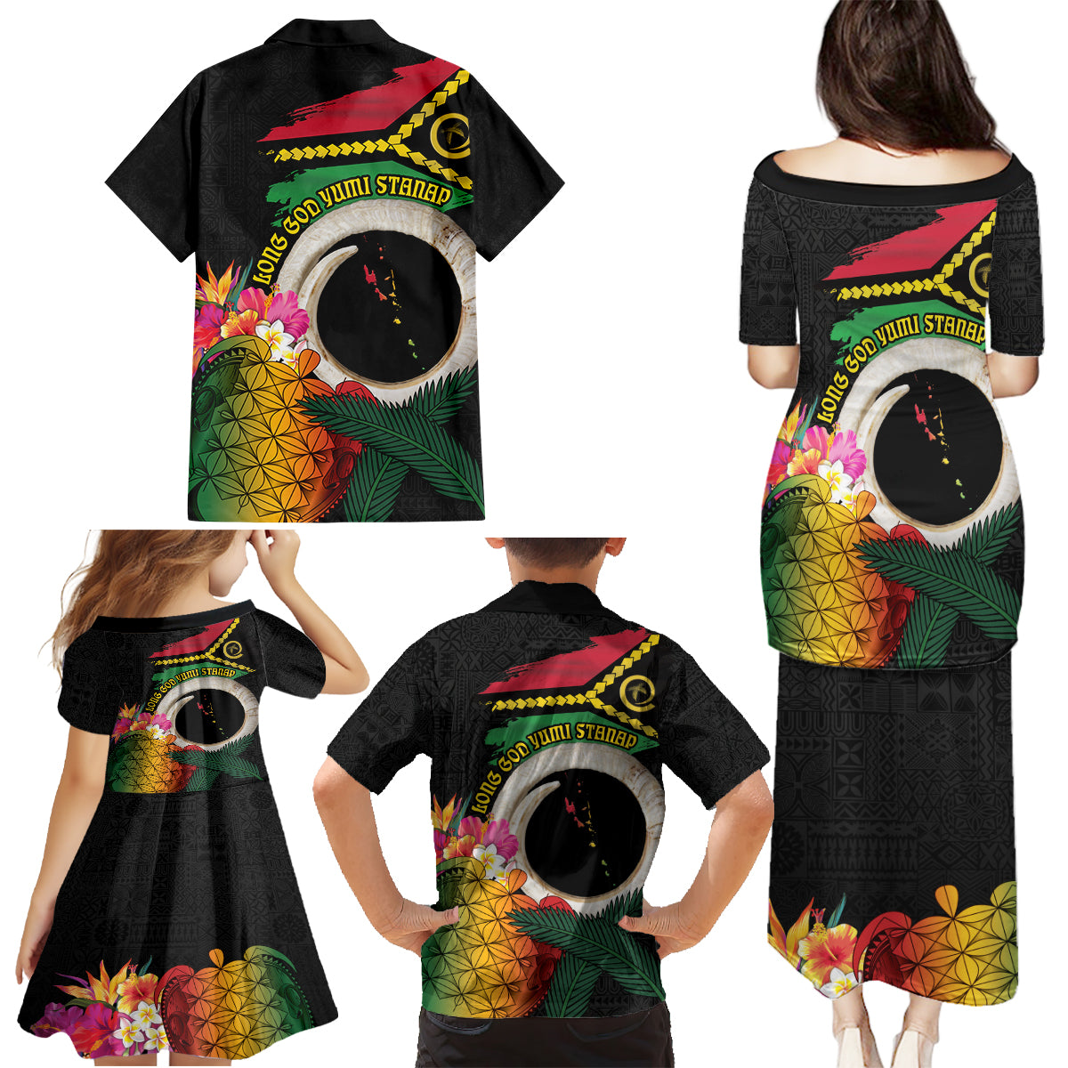 Vanuatu Selebretem 44th Indipendens Dei Family Matching Puletasi and Hawaiian Shirt Sand Drawing Turtle Melanesian Vibes