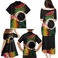 Vanuatu Selebretem 44th Indipendens Dei Family Matching Puletasi and Hawaiian Shirt Sand Drawing Turtle Melanesian Vibes