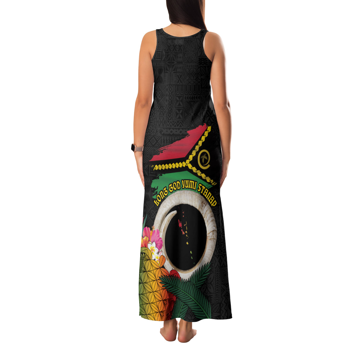 Vanuatu Selebretem 44th Indipendens Dei Family Matching Tank Maxi Dress and Hawaiian Shirt Sand Drawing Turtle Melanesian Vibes