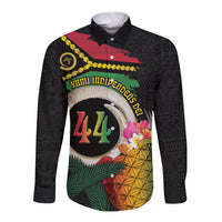 Vanuatu Selebretem 44th Indipendens Dei Long Sleeve Button Shirt Sand Drawing Turtle Melanesian Vibes LT03 Unisex Black - Polynesian Pride