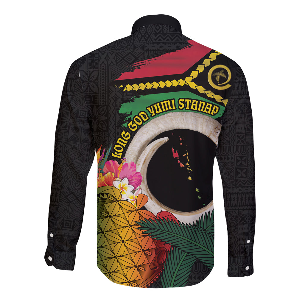 Vanuatu Selebretem 44th Indipendens Dei Long Sleeve Button Shirt Sand Drawing Turtle Melanesian Vibes LT03 - Polynesian Pride