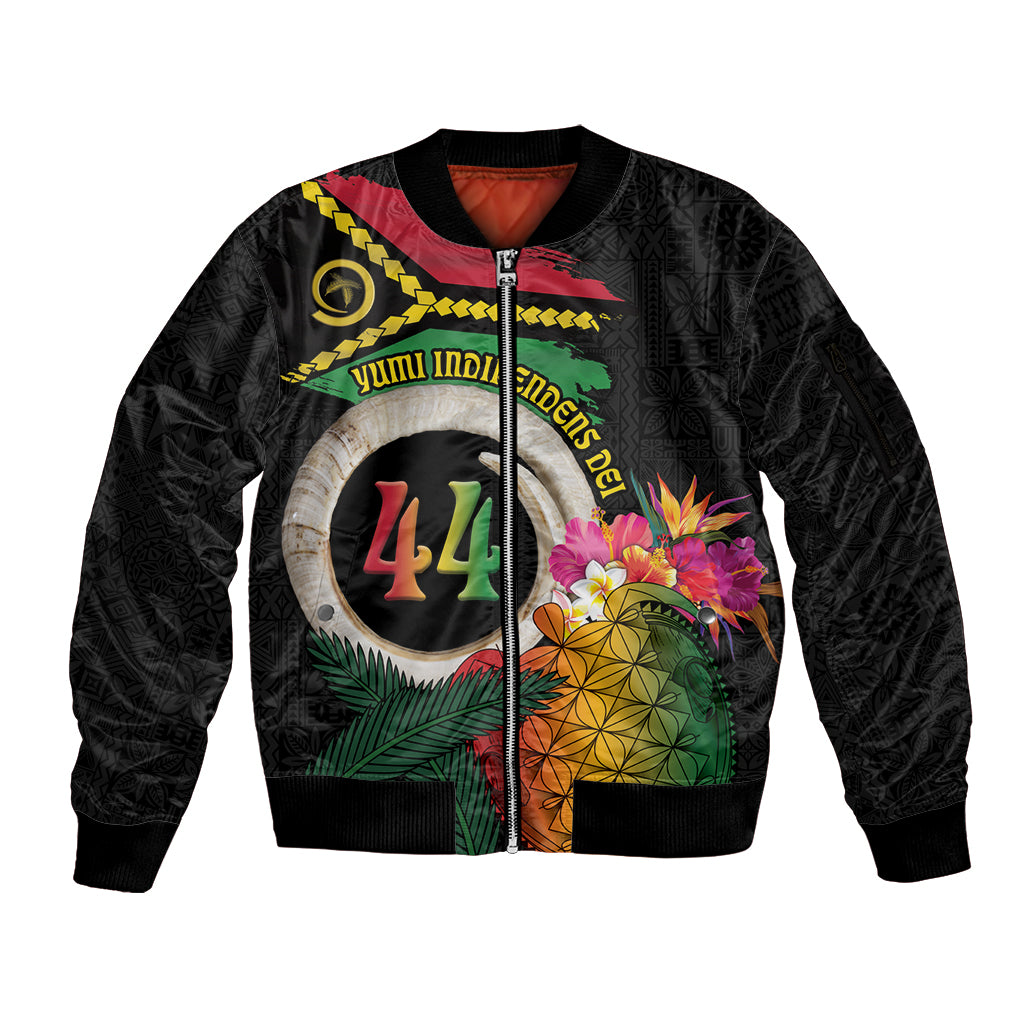 Vanuatu Selebretem 44th Indipendens Dei Sleeve Zip Bomber Jacket Sand Drawing Turtle Melanesian Vibes