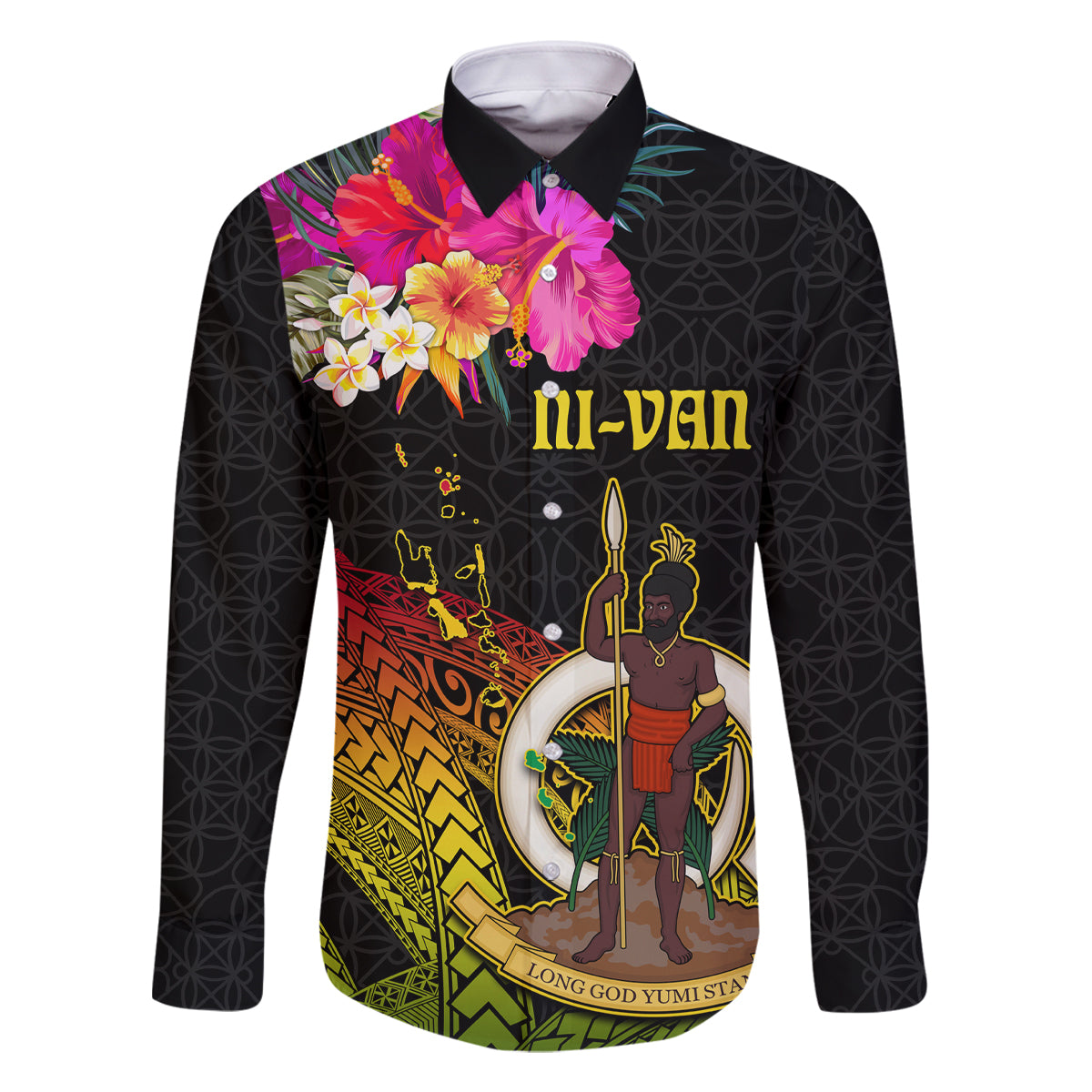 Vanuatu Ni-Van Family Matching Mermaid Dress and Hawaiian Shirt Coat of Arms Sand Drawing